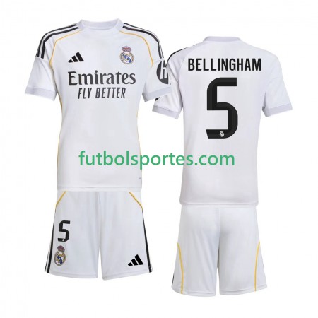 Camiseta Real Madrid Jude Bellingham 5 Niño Primera Equipación 2025/2026